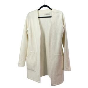 L.L. Bean Size S Reg Quilted Open Front Cardigan Long Line Pockets Ivory